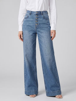 MIXT by Nykaa Fashion - Women Blue High Waist Stretchable Wide Leg Jeans