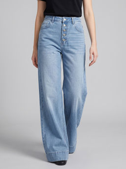 MIXT by Nykaa Fashion - Women Light Blue High Waist Stretchable Wide Leg Jeans