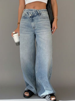 MIXT by Nykaa Fashion - Women Light Blue Wide Leg Stretchable Jeans