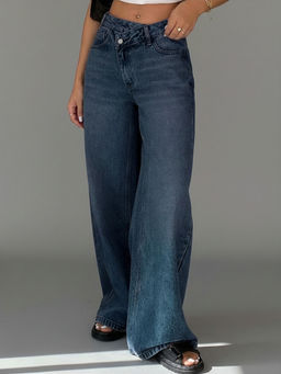 MIXT by Nykaa Fashion - Women Navy Blue Wide Leg Stretchable Jeans