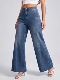 MIXT by Nykaa Fashion - Women Blue Solid Wide Leg Jeans