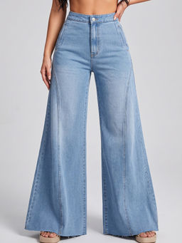MIXT by Nykaa Fashion - Women Light Blue High Waist Stretchable Flared Denim Jeans