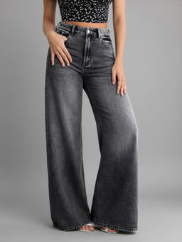 MIXT by Nykaa Fashion - Women Charcoal Wide Leg Jeans