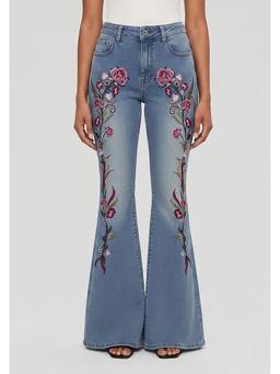 MIXT by Nykaa Fashion - Women Light Blue Denim Embroidered Boot Cut Jeans
