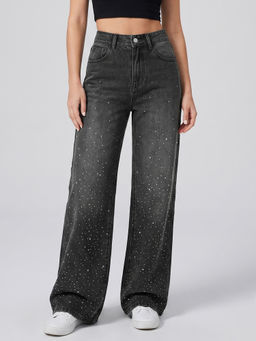 MIXT by Nykaa Fashion - Women Black Relaxed Fit Embellished Jeans