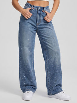 MIXT by Nykaa Fashion - Women Blue Relaxed Fit Embellished Jeans