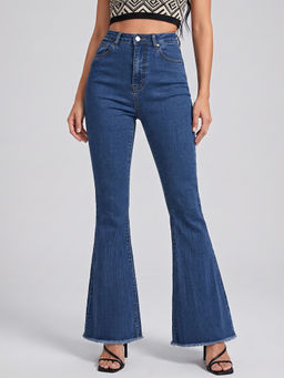 MIXT by Nykaa Fashion - Women Dark Blue Solid Denim Boot Cut Jeans