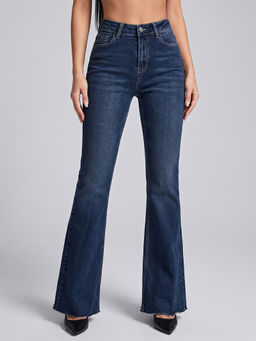 MIXT by Nykaa Fashion - Women Navy Blue High Waist Stretchable Bootcut Jeans