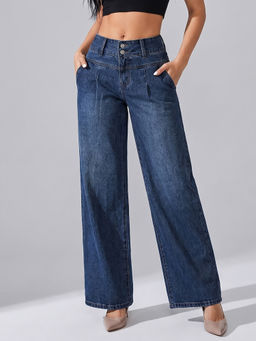MIXT by Nykaa Fashion - Women Dark Blue Denim Wide Leg Jeans