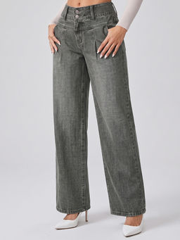 MIXT by Nykaa Fashion - Women Grey Denim Wide Leg Jeans