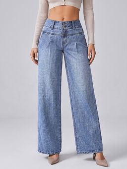 MIXT by Nykaa Fashion - Women Light Blue Denim Wide Leg Jeans