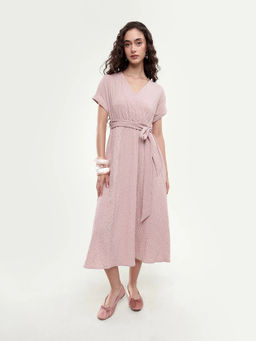 RAREISM - Women Socot Dusky Pink Polyester Blend Wrap Dress with Belt