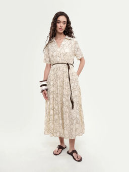 RAREISM - Women Yetto Off White Viscose Blend Dress with Belt
