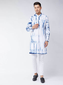 Vastramay - Men Blue & White Pure Cotton Kurta Pyjama (Set of 2)