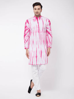 Vastramay - Men Pink & White Pure Cotton Kurta Pyjama (Set of 2)