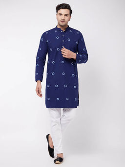 Vastramay - Men Blue & White Pure Cotton Kurta Pyjama (Set of 2)