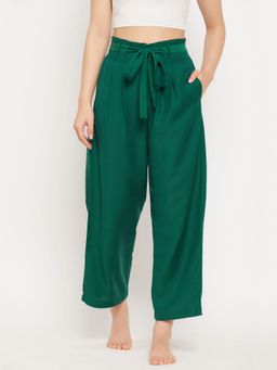 Clovia - Chic Basic Wide Leg Pyjama In Green - Rayon