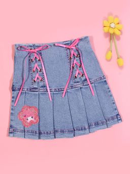 Cutecumber - Girls Blue Denim Pleated Skirt