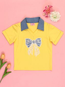 Cutecumber - Girls Yellow Knit Polo T-shirt
