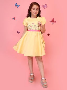 Cutecumber - Girls Yellow Satin Fit and Flare Dress