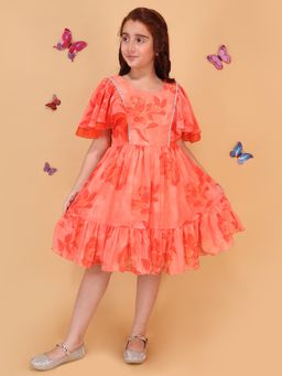 Cutecumber - Girls Orange Summer Party and Casual Dress