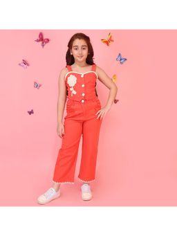 Cutecumber - Girls Orange Floral Applique Top and Pant