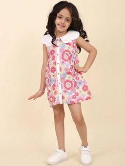 Lazy Cub - Tropical Blossom Dress with White Scallop Collar