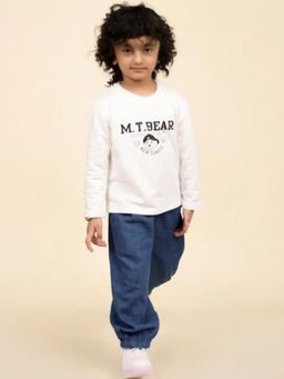 Lazy Cub - Blue Denim Jogger Pants with Elastic Waist and Cuffed Hem