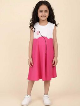 Lazy Cub - Girls Summer Linen Cotton Dress with Pink Accent