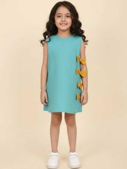 Lazy Cub - Sleeveless Teel blue linen Tunic with Mustard Bow Detail