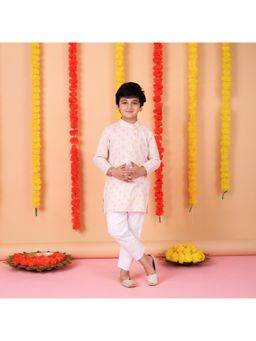 Lazy Cub - Pastel Pink Floral Boys Kurta with White Pajama