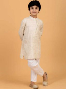 Lazy Cub - Abstract Beige Linen Kurta with White Cotton Pajama