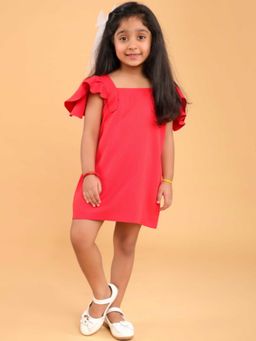 Lazy Cub - Ruffled Sleeves Red Mini Dress