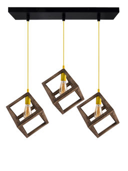 Homesake - Linear Chandelier Walnut Wood Cube Light Yellow
