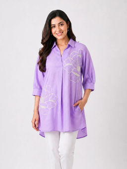 Barara Ethnic - Lilac Embroidered Grizzly Kurta
