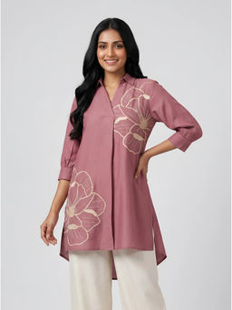 Barara Ethnic - Mauve Embroidered Grizzly Kurta
