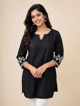 Barara Ethnic - Black Embroidered Short Kurti