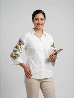 Barara Ethnic - White Embroidered Cotton Shirt