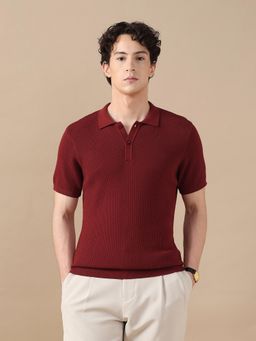 Arrow Sports - Brown Flat Knit Cotton Polo T-Shirt