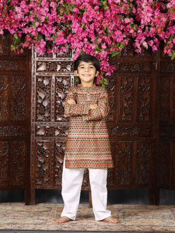 THE PONY & PEONY CO. - Tarang Abstract Gold Kurta Pyjama Set For Boys (Set of 2)