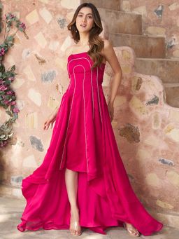 Lavanya The Label - Ruby Pink Off Shoulder High Low Gown