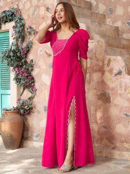 Lavanya The Label - Pink Hand Embroidered Slit Gown