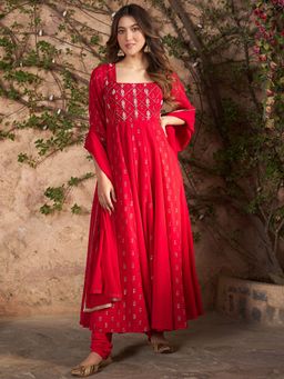 Lavanya The Label - Red Mukaish Kurta (Set of 3)