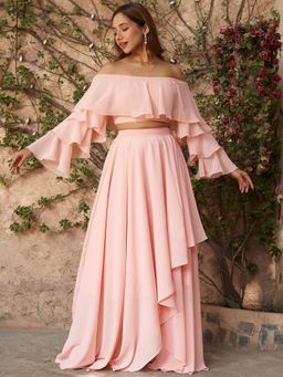 Lavanya The Label - Baby Pink Gingham Layered Dress (Set of 2)