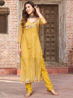 Lavanya The Label - Mustard Yellow Straight Kurta (Set of 2)