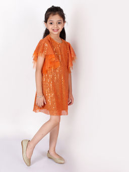 Lil Drama - Razzle Dazzle Girls Sequins Party Dress Orange