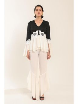 MARQUINO - White Feathered Muse Peplum Top with Flared Pant