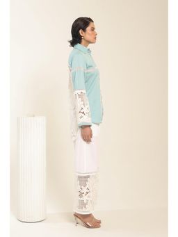 MARQUINO - Aqua Glacier Bloom Shirt with Pant