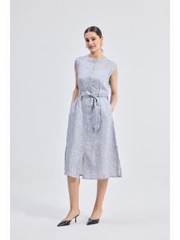 Reistor - Grey Back Cut Out Linen Dress with Belt