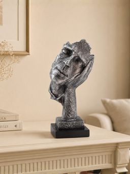 ELARE - Silver Polyresin Abstract Modern Style Face Sculpture